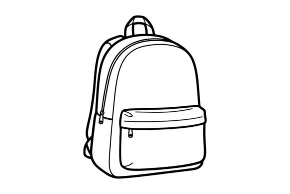 Backpack Coloring Book Line Art Outline: Graphics & Coloring Pages Amp
