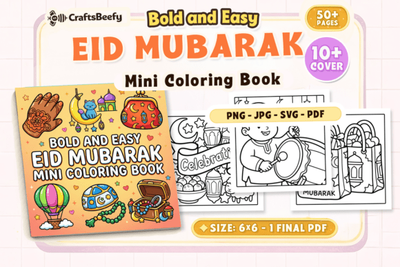 Bold and Easy Eid Mubarak Mini Coloring: Graphics & Coloring Pages Amp