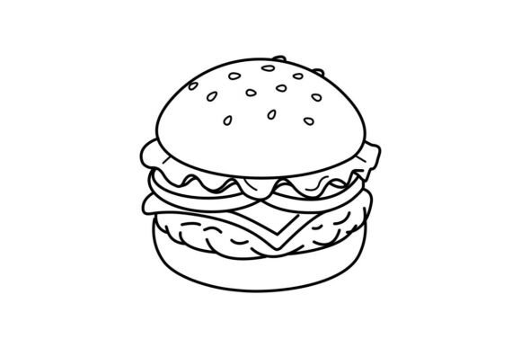Burger Coloring Book Vector Illustration: Graphics & Illustrations for Real Publishing