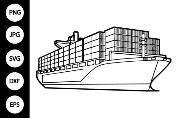 Cargo Ship Outline SVG & Coloring Page for Crafts and Graphics