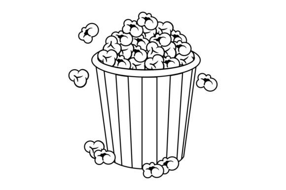 Coloring Page Popcorn Bucket: Graphics & Illustrations