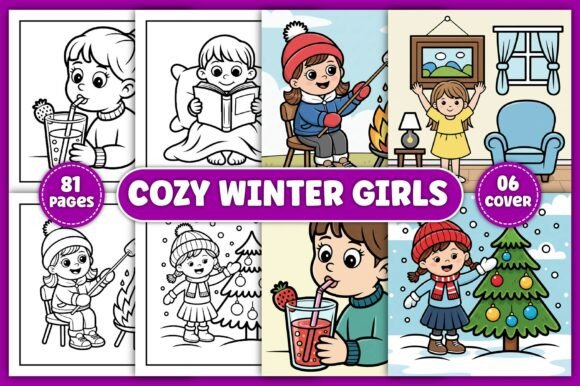 Cozy Winter Girls Coloring Pages: Graphics & Coloring Pages Amp