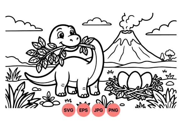 Cute Dinosaur Coloring Page: Graphics & Illustrations for Real Publishing