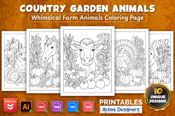 Cute Farm Animal Coloring Pages – Vol 01: Graphics & Coloring Pages Amp