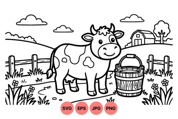 Cute Farm Cow Coloring SVG: Playful Graphics & Illustrations
