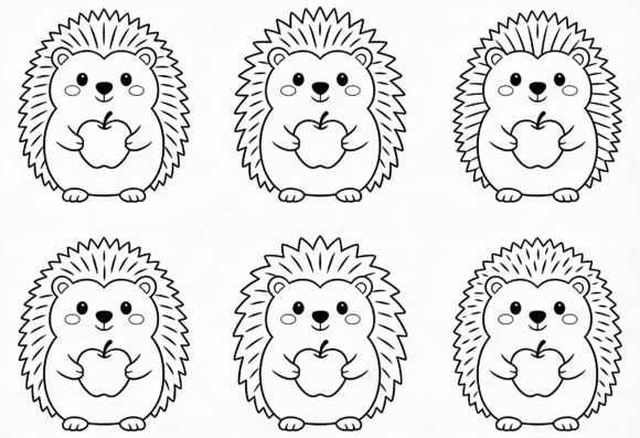 Cute Hedgehog Apple Coloring Page SVG