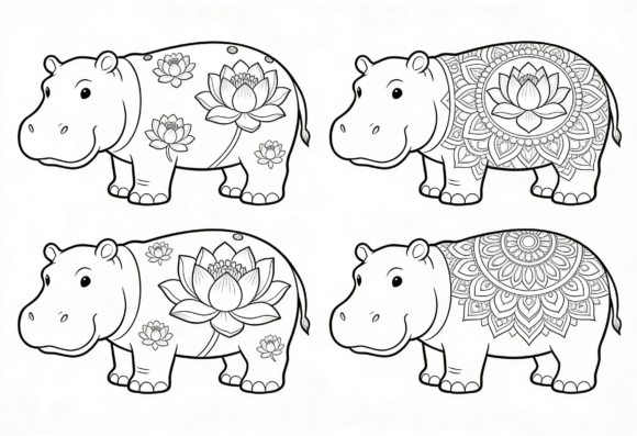 Cute Hippos Coloring Pages Mandala Lotus