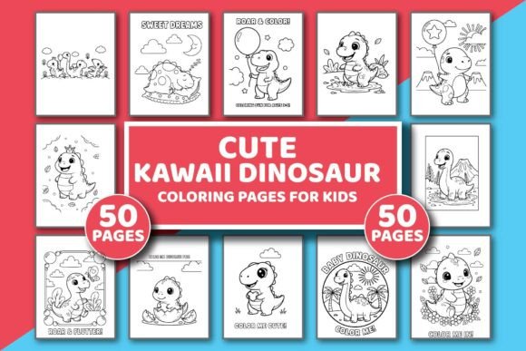 Cute Kawaii Dinosaur Coloring Book: Graphics & Coloring Pages Amp
