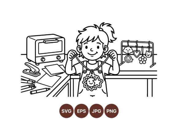 Cute Kids Craft Coloring Page: Graphics & Illustrations