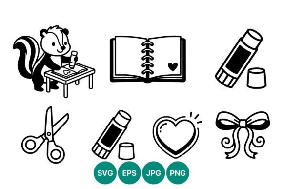 Cute Skunk Coloring Heart Craft Line Art: Graphics & Illustrations