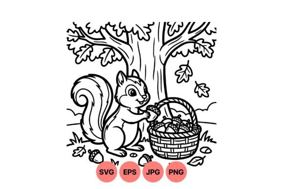 Cute Squirrel Acorn Coloring Art: Graphics & Illustrations