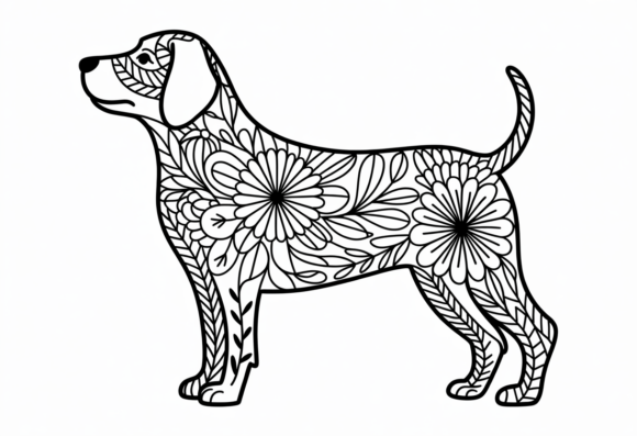 Dog Mandala Coloring Page Line Art