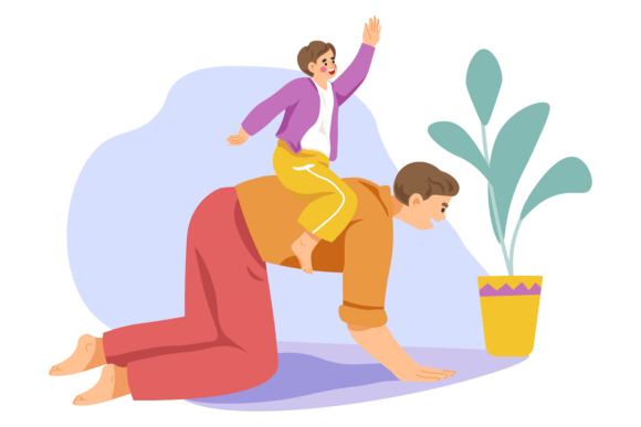 Father Son Activity Graphics: Dad Playing with Kid Illustrations