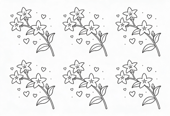 Floral Coloring Page with Hearts Line: Graphics for Crafts