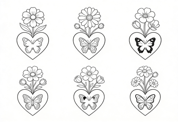 Heart Butterfly Flower Coloring Pages