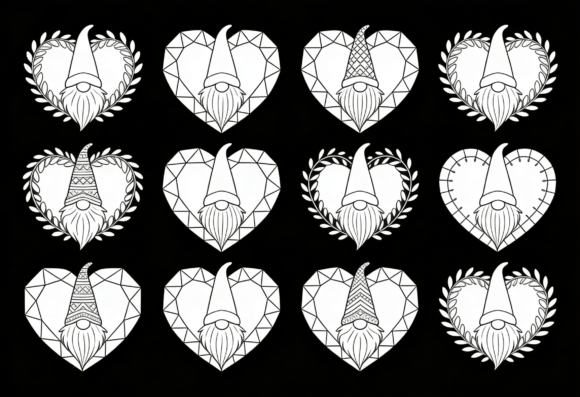 Heart Gnomes Coloring Pages for Adults: Graphics & Crafts