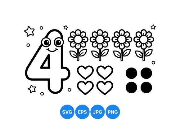 Number Four Kids Coloring SVG: Graphics & Illustrations for Handmade Learning Fun