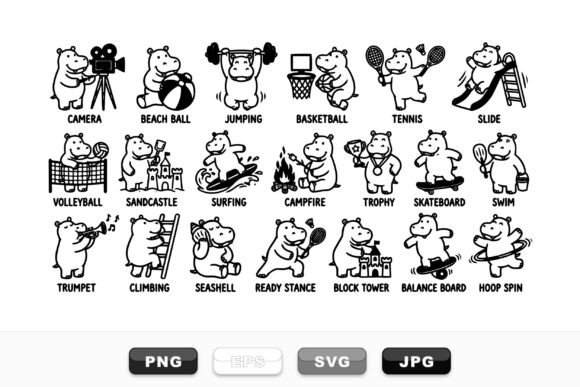 Playful Hippo Activity Clipart for Crafts & Graphics