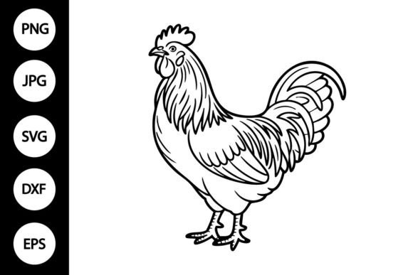 Rooster Outline SVG, Coloring Page: Graphics for Crafts
