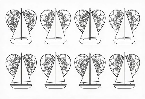 Sailboat Heart Mandala Coloring Page