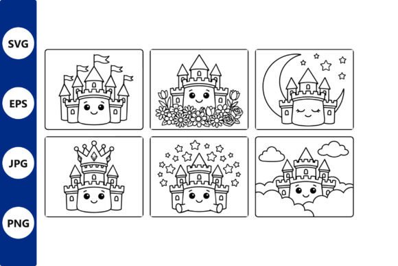 Smiling Castles Vector Set for Coloring