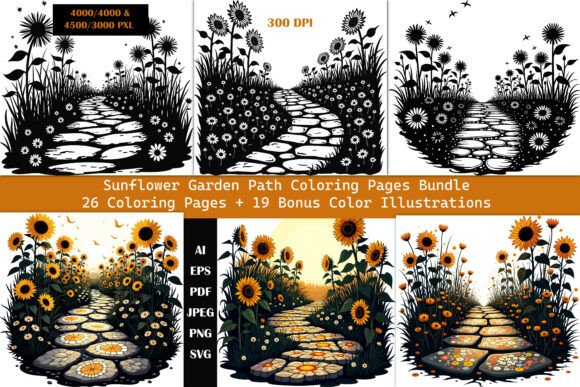 Sunflower Coloring Pages Bundle