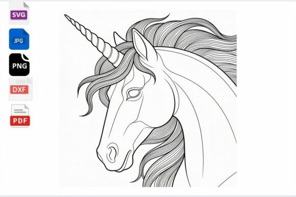Unicorn Head Line Art SVG Coloring Page: Graphics for Crafts & Content