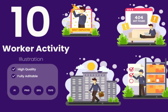Worker Activity Illustration Pack: Modern Graphics & Illustrations